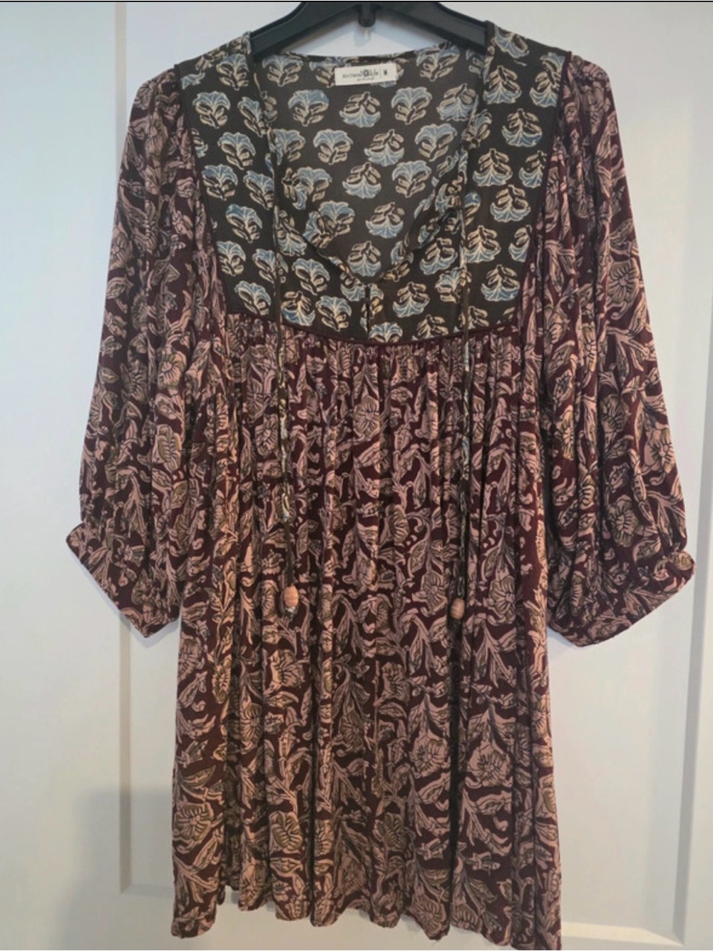 NATURAL LIFE Plum and Blush Floral Boho Babydoll Mini Dress